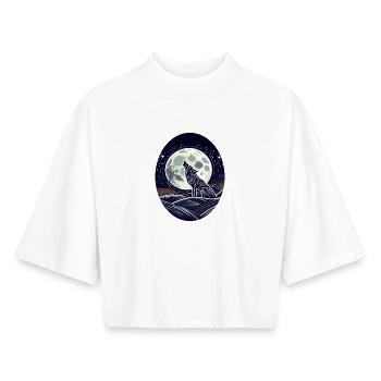 Geometrischer Wolf und Vollmond - Boxy Frauen Recyceltes 1/2 Sleeved T-Shirt by Stanley/Stella - Weiß - Vorne - AI Model Female 172 dark (172cm)