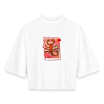Scorpion Aquarelle Illustration Couleurs vives - T-shirt femme coupe boxy recyclé manches mi-longues Stanley/Stella - blanc - Devant - AI Model Female 172 dark (172cm)