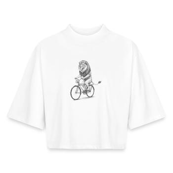 Lion Rider monochromes Fahrrad - Boxy Frauen Recyceltes 1/2 Sleeved T-Shirt by Stanley/Stella - Weiß - Vorne - AI Model Female 172 dark (172cm)