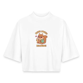 Süßes Eichhörnchen mit Buch-Nüssen über das Lesen von Wortspiel - Boxy Frauen Recyceltes 1/2 Sleeved T-Shirt by Stanley/Stella - Weiß - Vorne - AI Model Female 172 dark (172cm)