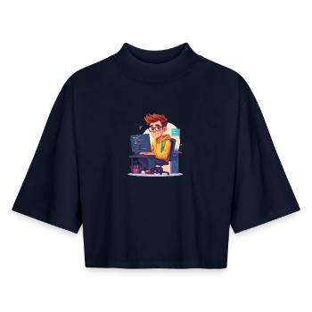 Programmeur ou nerd - T-shirt femme coupe boxy recyclé manches mi-longues Stanley/Stella - marine - Devant - AI Model Female 172 light (172cm)