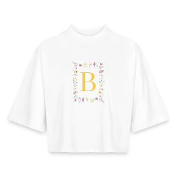 Floral initials "B", letters monogram - Boxy Women's Recycled 1/2 Sleeved T-Shirt by Stanley/Stella - white - Front - AI Model Female 172 dark (172cm)
