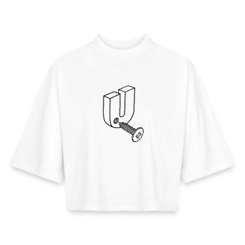 Fuck you, humour mécanique, Screw U, Screw you, - T-shirt femme coupe boxy recyclé manches mi-longues Stanley/Stella - blanc - Devant - AI Model Female 172 dark (172cm)