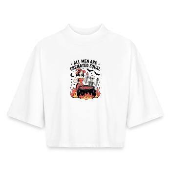 All Men Are Cremated Equal Witch - Boxy Women's Recycled 1/2 Sleeved T-Shirt by Stanley/Stella - white - Front - AI Model Female 172 dark (172cm)