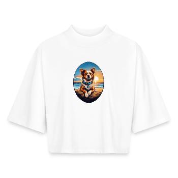 Dog on the beach - Boxy Women's Recycled 1/2 Sleeved T-Shirt by Stanley/Stella - white - Front - AI Model Female 172 dark (172cm)