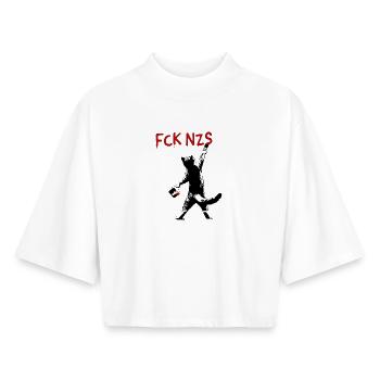 FCK NZS Katze gegen Rassismus Streetart Stil - Boxy Frauen Recyceltes 1/2 Sleeved T-Shirt by Stanley/Stella - Weiß - Vorne - AI Model Female 172 dark (172cm)