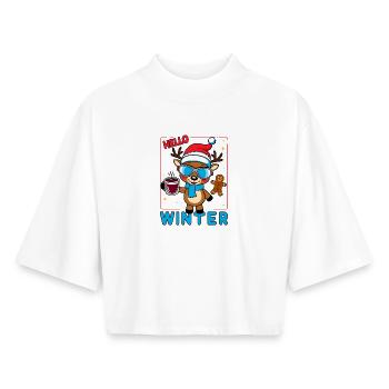 Renne mignon - T-shirt femme coupe boxy recyclé manches mi-longues Stanley/Stella - blanc - Devant - AI Model Female 172 dark (172cm)