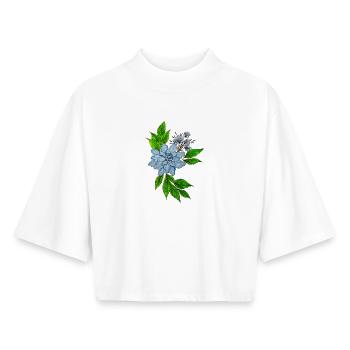 Blaues Wasserfarben-Blütenbouquet - Boxy Frauen Recyceltes 1/2 Sleeved T-Shirt by Stanley/Stella - Weiß - Vorne - AI Model Female 172 dark (172cm)