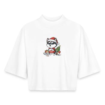 Grimmiger Hund im Weihnachtschaos Husky Style - Boxy Frauen Recyceltes 1/2 Sleeved T-Shirt by Stanley/Stella - Weiß - Vorne - AI Model Female 172 dark (172cm)