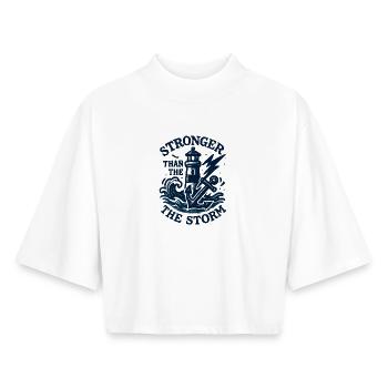 Plus Fort que la Tempête : Force Inébranlable - T-shirt femme coupe boxy recyclé manches mi-longues Stanley/Stella - blanc - Devant - AI Model Female 172 dark (172cm)