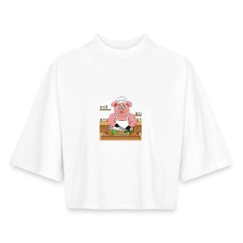 Salade de cochon musclé qui coupe - T-shirt femme coupe boxy recyclé manches mi-longues Stanley/Stella - blanc - Devant - AI Model Female 172 dark (172cm)