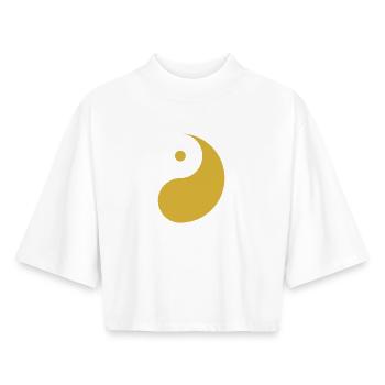 Yang Gold - T-shirt femme coupe boxy recyclé manches mi-longues Stanley/Stella - blanc - Devant - AI Model Female 172 dark (172cm)