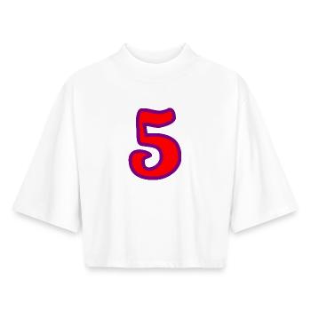 5. JUBILÄUM. 5 JAHRE. 5. JUBILÄUM - Boxy Frauen Recyceltes 1/2 Sleeved T-Shirt by Stanley/Stella - Weiß - Vorne - AI Model Female 172 dark (172cm)