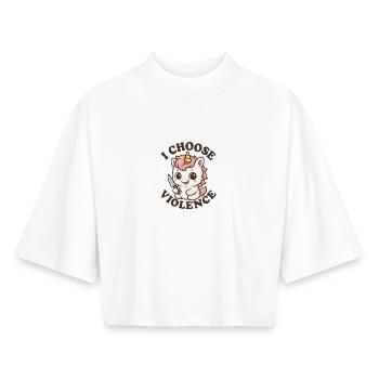 Rebellious Unicorn – I Choose Violence - Boxy Women's Recycled 1/2 Sleeved T-Shirt by Stanley/Stella - white - Front - AI Model Female 172 dark (172cm)
