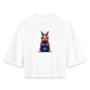 Jeux de lapins Jeux vidéo d’animaux Plaisir - T-shirt femme coupe boxy recyclé manches mi-longues Stanley/Stella - blanc - Devant - AI Model Female 172 dark (172cm)