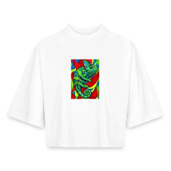 caméléon - T-shirt femme coupe boxy recyclé manches mi-longues Stanley/Stella - blanc - Devant - AI Model Female 172 dark (172cm)