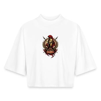 Sparta Helm Krieger Motiv - Boxy Frauen Recyceltes 1/2 Sleeved T-Shirt by Stanley/Stella - Weiß - Vorne - AI Model Female 172 dark (172cm)