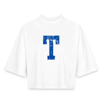 Lettre t sport rétro  - T-shirt femme coupe boxy recyclé manches mi-longues Stanley/Stella - blanc - Devant - AI Model Female 172 dark (172cm)