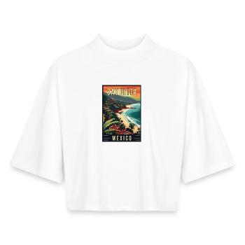 Découvrez le paradis tropical Sayulita Mexico - T-shirt femme coupe boxy recyclé manches mi-longues Stanley/Stella - blanc - Devant - AI Model Female 172 dark (172cm)