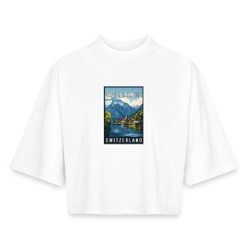 Discover Alpine Lake of Brienzersee in Switzerland - Boxy Women's Recycled 1/2 Sleeved T-Shirt by Stanley/Stella - white - Front - AI Model Female 172 dark (172cm)