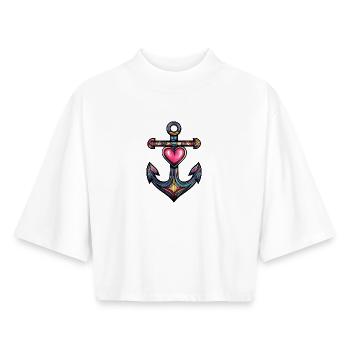 Anker Symbol Herz - Boxy Frauen Recyceltes 1/2 Sleeved T-Shirt by Stanley/Stella - Weiß - Vorne - AI Model Female 172 dark (172cm)