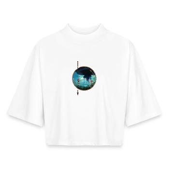 De superbes méduses flottent dans le ciel - T-shirt femme coupe boxy recyclé manches mi-longues Stanley/Stella - blanc - Devant - AI Model Female 172 dark (172cm)