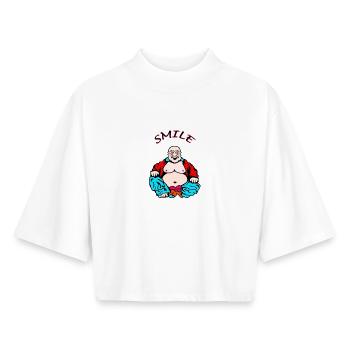 Cheerful yoga - Boxy Women's Recycled 1/2 Sleeved T-Shirt by Stanley/Stella - white - Front - AI Model Female 172 dark (172cm)