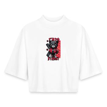 Tatty Street Katze Hoodie - Boxy Frauen Recyceltes 1/2 Sleeved T-Shirt by Stanley/Stella - Weiß - Vorne - AI Model Female 172 dark (172cm)