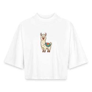 Süßes Lama Motiv Design | Comic Cartoon Style Cute - Boxy Frauen Recyceltes 1/2 Sleeved T-Shirt by Stanley/Stella - Weiß - Vorne - AI Model Female 172 dark (172cm)