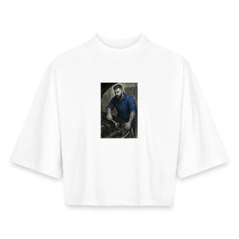Industrial craftsman with wrench - Boxy Women's Recycled 1/2 Sleeved T-Shirt by Stanley/Stella - white - Front - AI Model Female 172 dark (172cm)