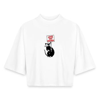 Love Your Neighbor - Boxy Women's Recycled 1/2 Sleeved T-Shirt by Stanley/Stella - white - Front - AI Model Female 172 dark (172cm)