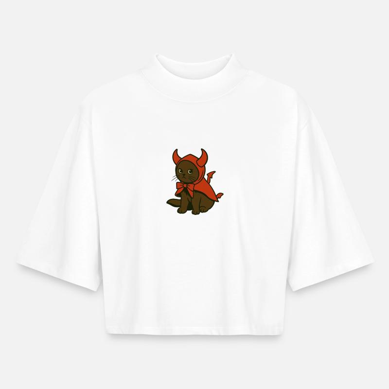 Kitten in red devil costume - Boxy Women's Recycled 1/2 Sleeved T-Shirt by Stanley/Stella - white