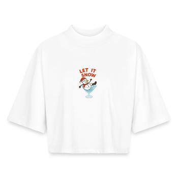 Conception de cocktail Bon Bonhomme de Neige Let It Snow - T-shirt femme coupe boxy recyclé manches mi-longues Stanley/Stella - blanc - Devant - AI Model Female 172 dark (172cm)