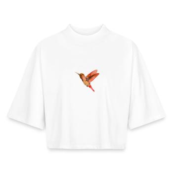 Nordic Print - Kolibri - Orange - Boxy Women's Recycled 1/2 Sleeved T-Shirt by Stanley/Stella - white - Front - AI Model Female 172 dark (172cm)