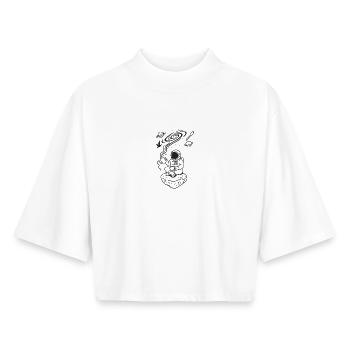 Cosmic Coffee Ritual monochrome - Boxy Frauen Recyceltes 1/2 Sleeved T-Shirt by Stanley/Stella - Weiß - Vorne - AI Model Female 172 dark (172cm)