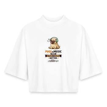 Pug Beats: Music Makes Everything Better - Boxy Women's Recycled 1/2 Sleeved T-Shirt by Stanley/Stella - white - Front - AI Model Female 172 dark (172cm)