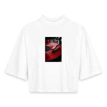 Crimson Vinyl Groove - T-shirt femme coupe boxy recyclé manches mi-longues Stanley/Stella - blanc - Devant - AI Model Female 172 dark (172cm)