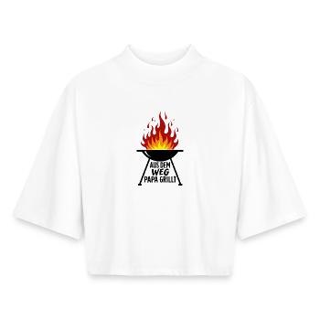 Barbecue Saison du barbecue Papa grillant au grill Papa grillant - T-shirt femme coupe boxy recyclé manches mi-longues Stanley/Stella - blanc - Devant - AI Model Female 172 dark (172cm)