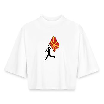 Drapeau Macédoine du Nord femme en course - T-shirt femme coupe boxy recyclé manches mi-longues Stanley/Stella - blanc - Devant - AI Model Female 172 dark (172cm)