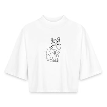 Cat_ one line drawing - Boxy Women's Recycled 1/2 Sleeved T-Shirt by Stanley/Stella - white - Front - AI Model Female 172 dark (172cm)