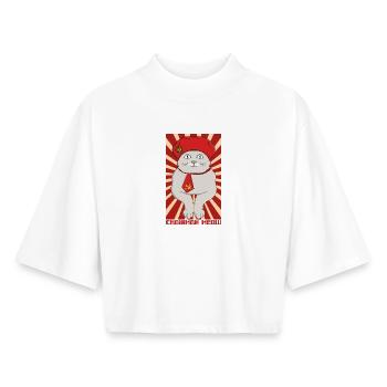 Président Miaou - Le Chef des Ronrons - T-shirt femme coupe boxy recyclé manches mi-longues Stanley/Stella - blanc - Devant - AI Model Female 172 dark (172cm)