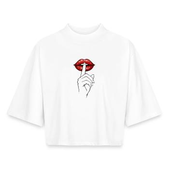 Psst Lippen – Geheimnisvolles Statement Shirt - Boxy Frauen Recyceltes 1/2 Sleeved T-Shirt by Stanley/Stella - Weiß - Vorne - AI Model Female 172 dark (172cm)