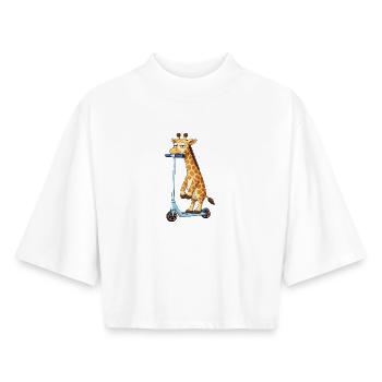 Mignonne girafe trottinette trottinette Amitié dessin animé - T-shirt femme coupe boxy recyclé manches mi-longues Stanley/Stella - blanc - Devant - AI Model Female 172 dark (172cm)