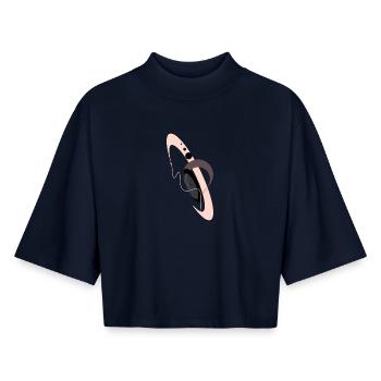 Galaktische Abstraktion in Rosé und Schwarz - Boxy Frauen Recyceltes 1/2 Sleeved T-Shirt by Stanley/Stella - Navy - Vorne - AI Model Female 172 light (172cm)