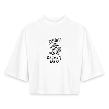 Moin Deins Nöö Möwe Nordisch Meer Witziger Spruch - Boxy Frauen Recyceltes 1/2 Sleeved T-Shirt by Stanley/Stella - Weiß - Vorne - AI Model Female 172 dark (172cm)