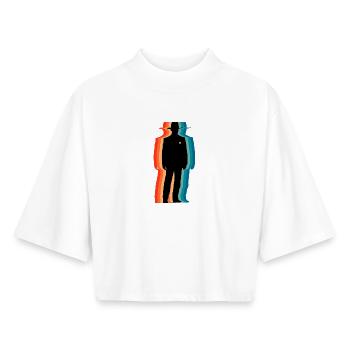 Silhouette rétro du shérif Vintage Art de l’homme de loi - T-shirt femme coupe boxy recyclé manches mi-longues Stanley/Stella - blanc - Devant - AI Model Female 172 dark (172cm)