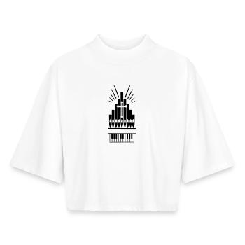 Logo Church organ cross with organ pipes - Boxy Women's Recycled 1/2 Sleeved T-Shirt by Stanley/Stella - white - Front - AI Model Female 172 dark (172cm)