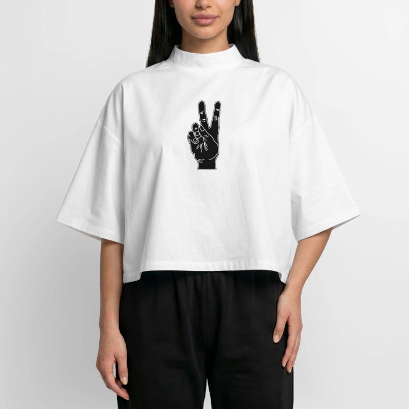 Black hand gesture peace Boxy Women's Recycled 1/2 Sleeved T-Shirt by Stanley/Stella