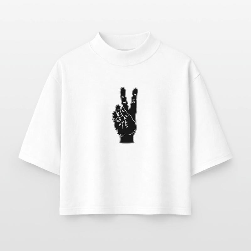 Black hand gesture peace Boxy Women's Recycled 1/2 Sleeved T-Shirt by Stanley/Stella