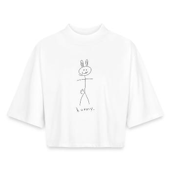 bunny girl. (lignes noires) (par Leni Riosa) - T-shirt femme coupe boxy recyclé manches mi-longues Stanley/Stella - blanc - Devant - AI Model Female 172 dark (172cm)